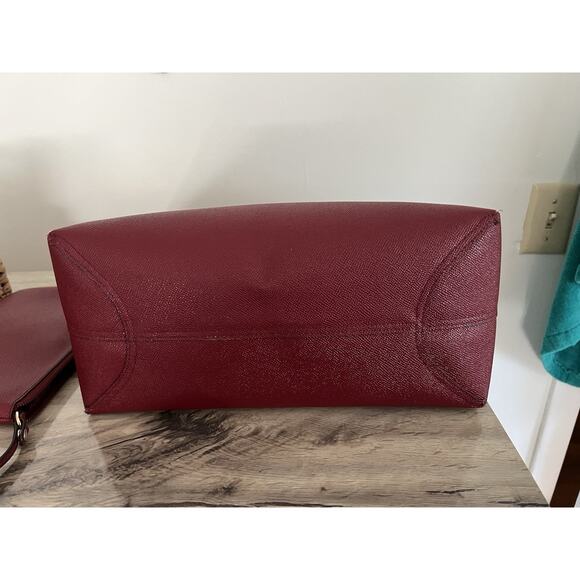 Coach Burgundy City Tote F46286 Tossed Peony Floral Reversible Tote Bag W Pouch - Picture 11 of 16